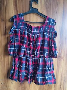 Plaid Cold Shoulder Top