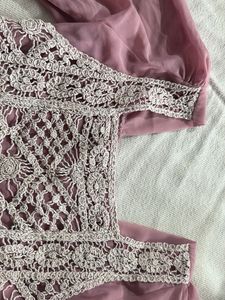 Elegant Pink Blouse with Crochet Detail