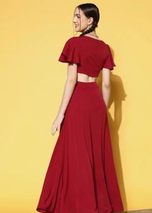 Red solid slit dress