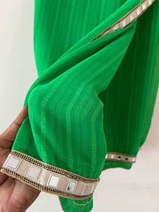 Vibrant Green Striped Saree with Mirror Work