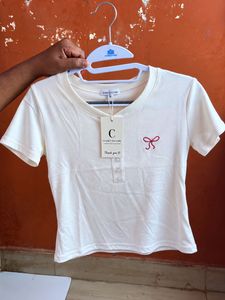 Closet Culture Cream Bow T-Shirt