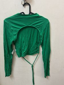 Green Colour Backless Fullsleves Top