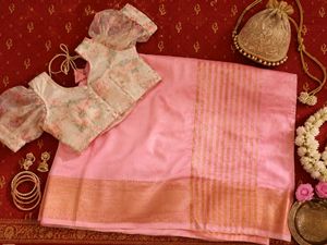 pink saree with organza blouse  🩷