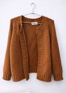 Brown Knit Open Front Cardigan