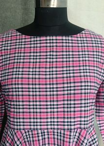Women cotton pink check Dress
