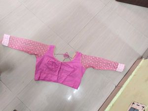 Pink Ethnic Blouse with Net Sleeves