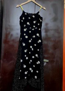 Black ⚫Floral Print Midi Dress For 34 Bust