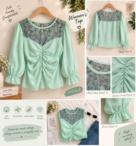 Women's Trendy Ruched Mesh Neck Top