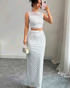 Stylish White Top &amp; Printed Skirt Set