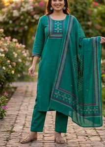 Green Embroidered Kurta Set XXL