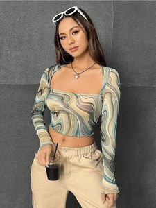 Stylish Marble Print Long Sleeve Top