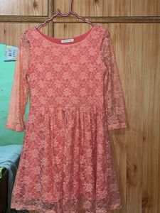 Elegant Peach Lace Kurta.