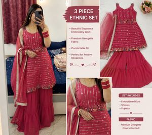 🔥SALE🔥Stunning 3-Piece Sequined Ethnic Set