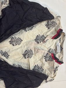 Cream and Black Block Print Kurta