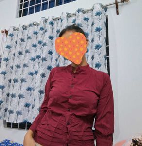 Stretchable Maroon Shirt Cum Top For Woman.