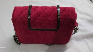Fuchsia-Pink Quilted Velvet Crossbody Bag