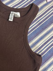 Brown Ribbed Tank Top