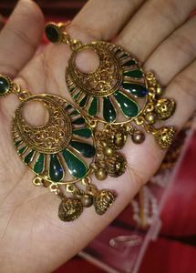 Boho Green Jhumka Earrings