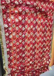 Mata Rani Embroidered Golden Lace Chunri