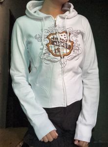 White Graphic Zip-Up Hoodie jacket