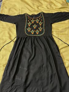 Black Kurta with Orange Embroidery