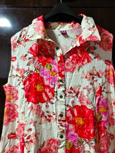 Floral Sleeveless Midi Shirt Dress