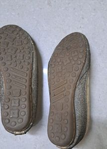 Gold Bellies Flat Shoes. Beautiful Gold Bow And Sequin Work.