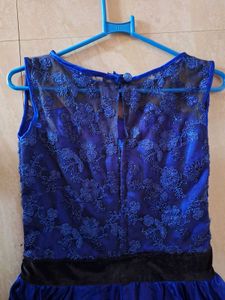 Royal Blue Party Wear Long Gown - Net Embroidered
