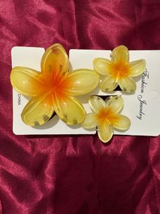 Floral Hair Clip Set - Tropical Yellow