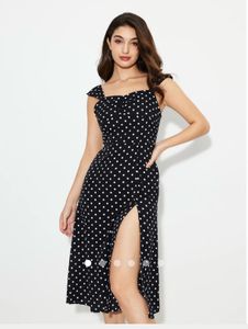 Shein Slit Leg Chic Polka Dot Black Dress
