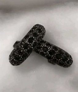 Chunky Black Diamond Hoop Earrings