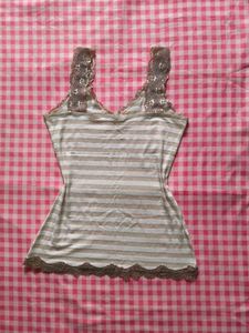 striped camisole with gold lace