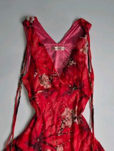 Cavalli inspired Red Floral Print Midi Dress