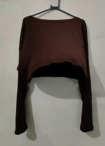 Brown Cropped Long Sleeve Top