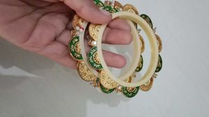 Elegant Gold and Green Bangles Set