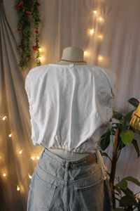 Zara White Cinched Waist Crop Top