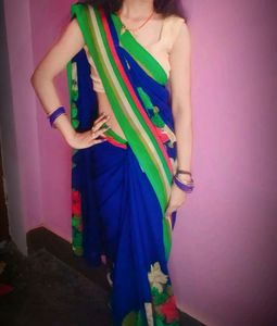 Blue Saree No Blouse