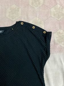 MAX Black Textured Button-Detail Top
