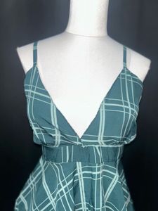 Green Plaid V-Neck Tops