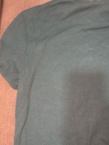 Green Ribbed Mock Neck Top