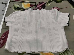 White Ribbed Lace-Up Crop Top