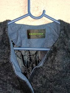 Elegant Navy Textured Coat Long