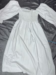 White Puff Sleeve Smocked Maxi Dress