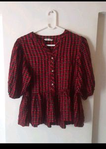 Red Plaid Peplum Top