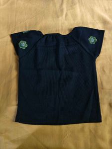 Black Ribbed Top with Flower Appliques
