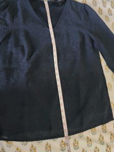 Navy Blue Textured V-Neck Top