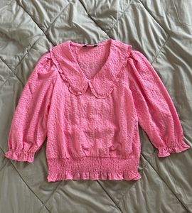 Max Peplum Top With V Neck and Korean Collar