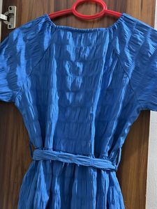 Blue Textured Tiered Dress