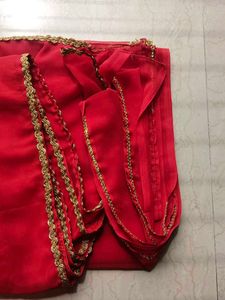 Vibrant Red Saree with Gold Border