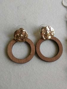 Chic Wooden Hoop &amp; Green Beaded Dangle Earrings